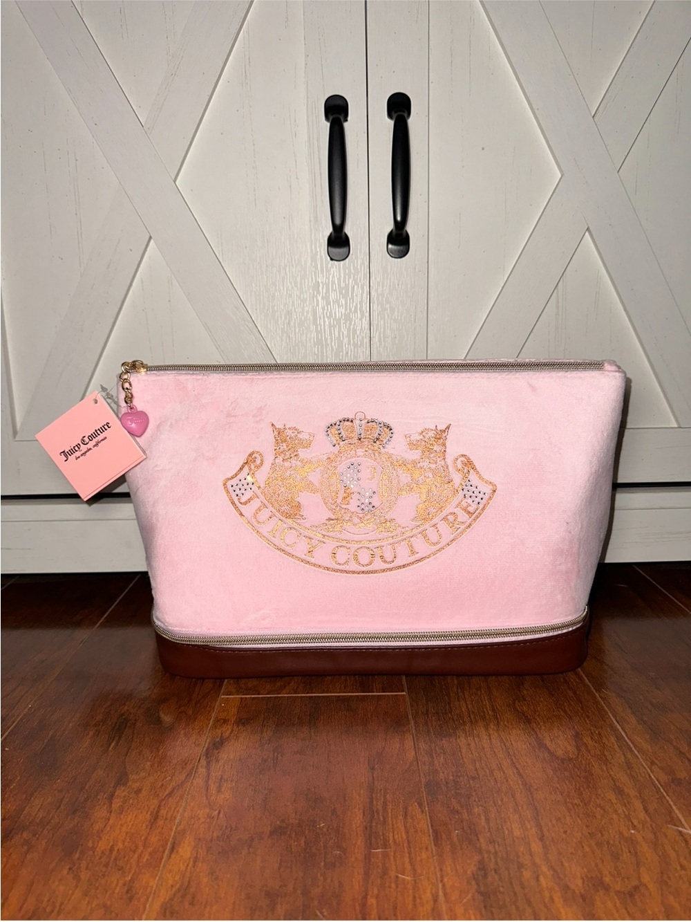 Juicy Couture Pink Velour Cosmetic Case with Brown Base
